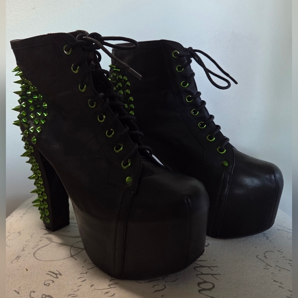 Jeffrey Campbell Womens Green Spike Platform Ankle Boots Black Size 10 - Picture 4 of 14
